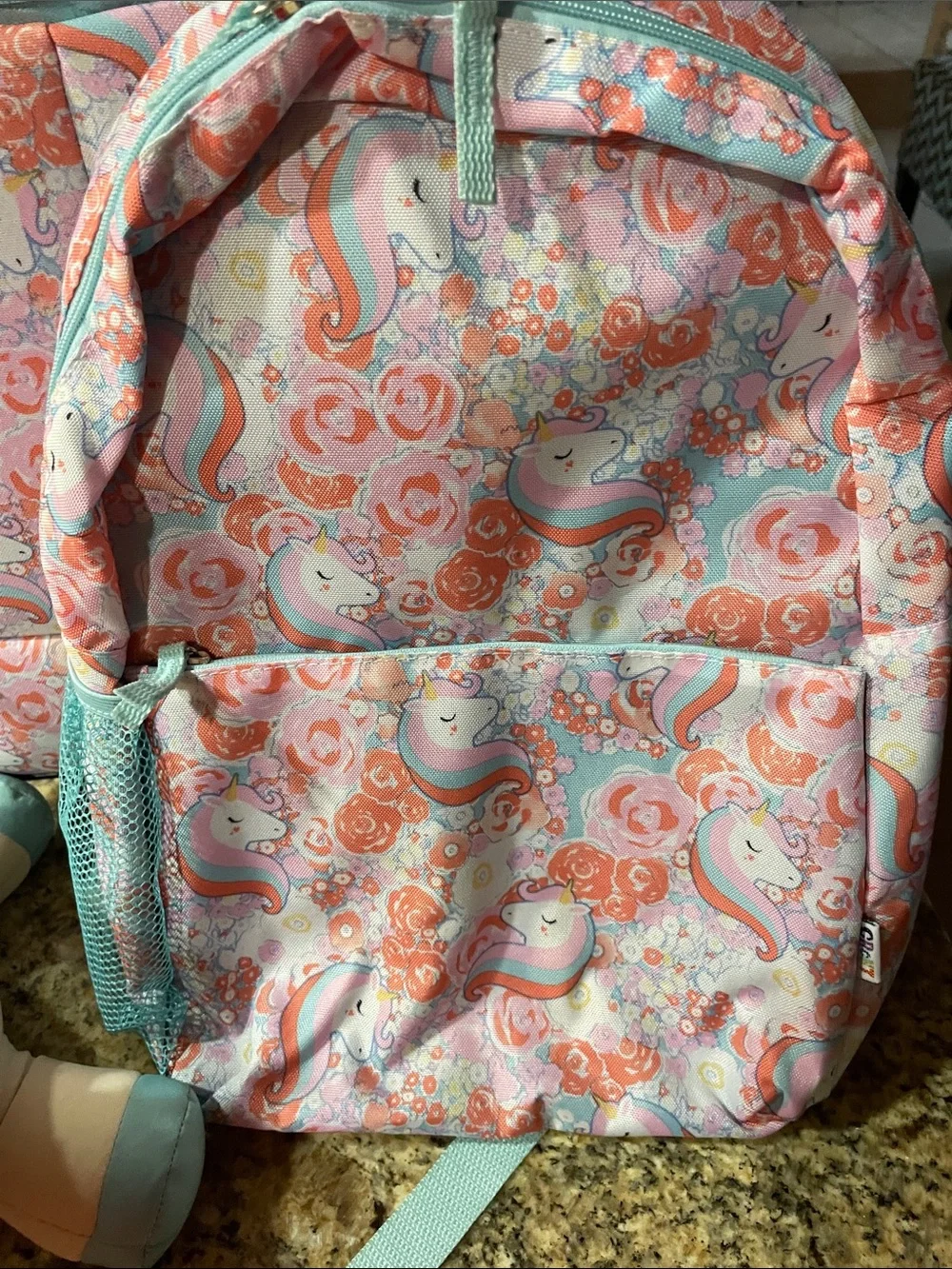 Unicorn Print Kids Carryon and Backpack Set - Pink & Mint